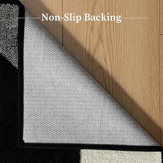 8x10 Black and White Modern Geometric Patchwork Washable Area Rug | Stain-resistant Low-pile Black and Grey Large Carpet, Non Slip Geometric Rug for Living Room Dining Room and Bedroom Floors