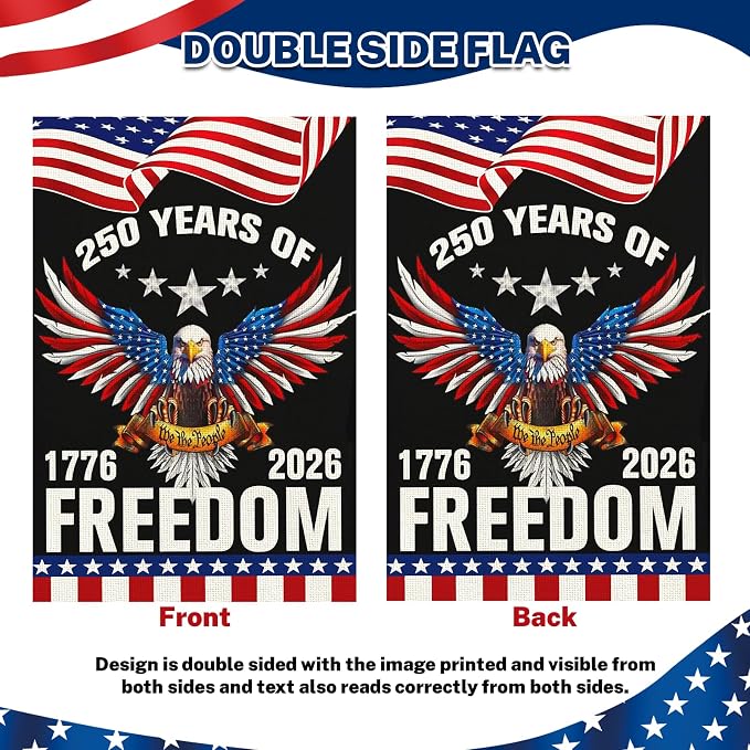 250 Anniversary Usa Garden Flags for Outside, 250 Anniversary USA Flag 1776-2026 Commemorative 4th of July Decorations Outdoor Yard Sign Banner Patriotic Decorations Double Sided Waterproof Flag with Eagle Design 250 Year American Flag 12x18 Inch