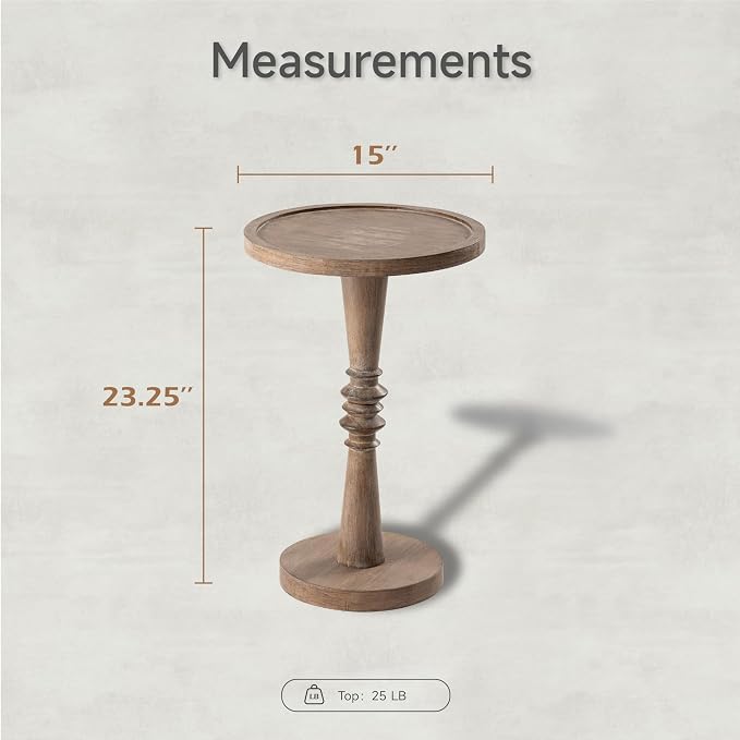 COZAYH Traditional Rustic Pedestal Table, Round Tray Top End Table with Farmhouse Style Distressed Finish for Small Spaces, Brown