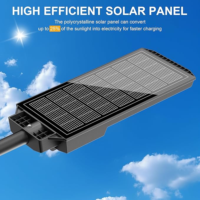 loyoele Solar Street Light with Pole Mount, Dusk-to-Dawn Outdoor LED, 300000 LM, 7000K IP67 Waterproof, Adjustable Modes, for Yard, Parking Lot, Street, Pathway
