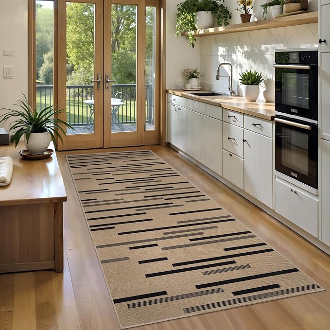 Tangsoo Easy Jute 2x6 Washable Hallways Runner Rug,Non-Slip Kitchen Carpet | Farmhouse Thin Indoor Outdoor Runner Irregular Striped Door Mat for Porch Laundry Bedroom Entryway