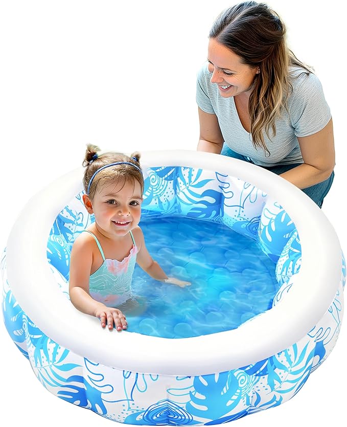 SLOOSH Inflatable Kiddie Pool for Kids, 36"x11" Swimming Pool with Soft Pad Floor for Kid & Toddler, Round Blow Up Baby Ball Play Pit Pools for Swim Party, Portable Indoor & Outdoor Water Toys (Blue)