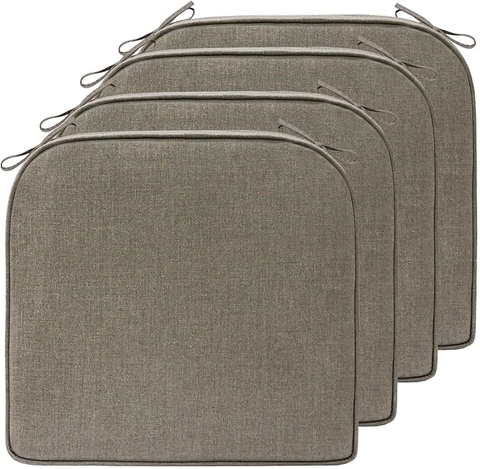 17 x 16 Inch Sunbrella Outdoor Chair Cushions with Tie Straps, Set of 4 Thick Water Repellent Round Patio Chair Pads for Garden Lawn Patio Furniture, Cast Shale