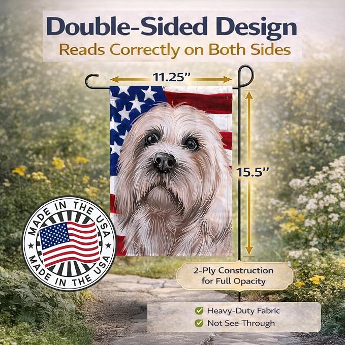 Caroline's Treasures CK6501GF Dandie Dinmont Terrier American Flag Garden Flag Mailbox Flag Decorative Yard Flag Banner Outside Patio Artwork Yard Flower Beds, Garden Size, Multicolor