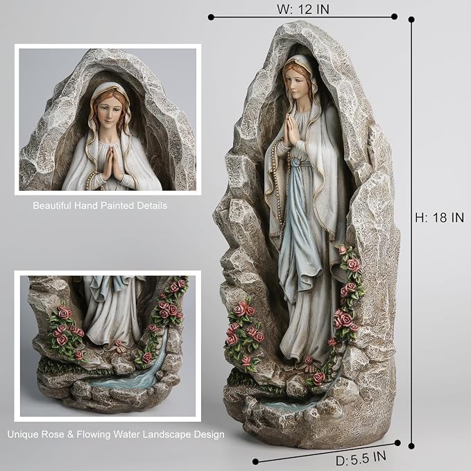 Grace4Joy Our Lady of Lourdes Statue - 18 Inches Virgin Mary Statue Catholic Garden Decor, Our Lady of Lourdes Grotto Sculpture for Home Yard Patio Lawn Hallway Decor