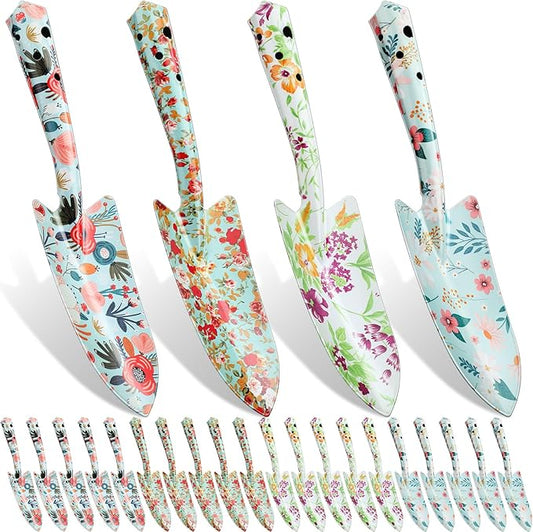 48 Pcs Floral Garden Shovels Bulk Gardening Gift for Women Heavy Duty Metal Garden Tools Floral Hand Shovel Planting for Summer Employees Birthday Thank You Gifts (Green Watercolor Flowers)