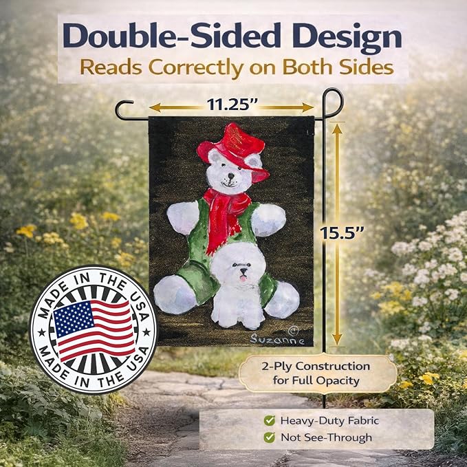 Caroline's Treasures SS8948GF Bichon Frise with Teddy Bear Garden Flag Mailbox Flag Decorative Yard Flag Banner Outside Patio Artwork Yard Flower Beds, Garden Size, Multicolor