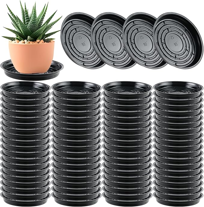 70 Packs 10 Inches Large Plant Saucers for Indoor Outdoor Use Heavy Duty Plastic Plant Plate Dish for Planter Bulk Round Flower Pot Drip Trays to Catch Water 4 to 20 Inch, Black