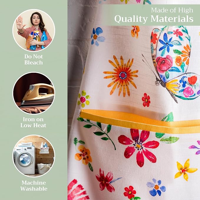 Maison d' Hermine Aprons for women with Pocket 100% Cotton (27.50"x31.50") | Adjustable Neck Strap & long ties Apron Men Chef Wedding Cooking Gardening Server Maid