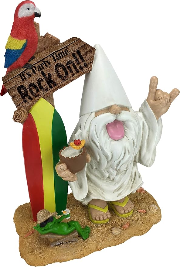 GlitZGlam Rocker Gnome – “George” and Fred The Frog - “It’s Party Time - Rock-On!” -This Gnome Brings Rock and Roll to Your Fairy Garden. A Large 13.75 Inches Tall Garden Gnome Miniature Figurine