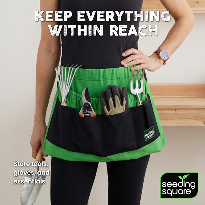 Seeding Square Harvest Apron Hands-Free Gardening Apron for Fruits, Vegetables, Tools – Adjustable, Durable, Washable