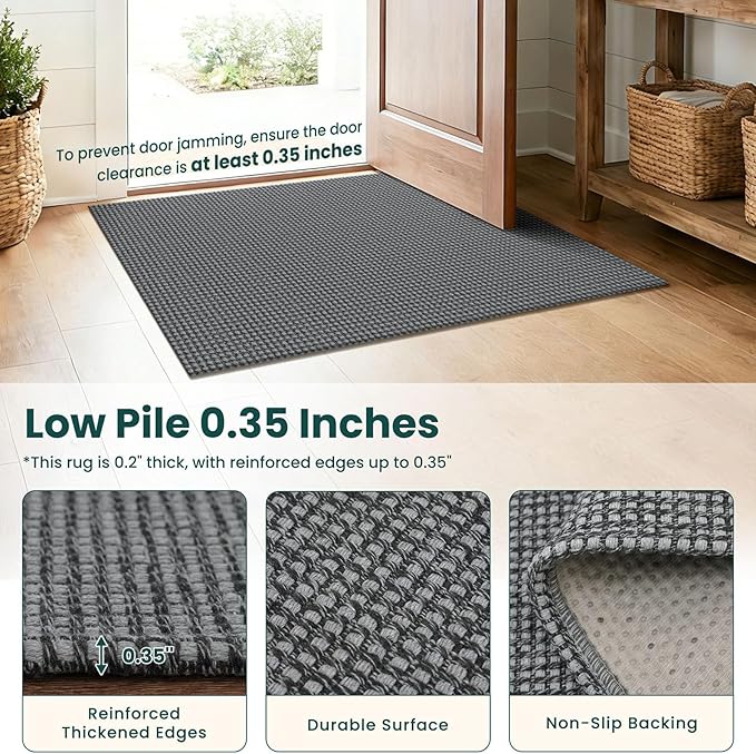 KOZYFLY Braided 2.5'x16' Runners Rugs for Hallway, Extra Long Washable Runner Rug, Woven Non Slip Kitchen Runner, Cotton Entryway Rug, Floor Carpet for Entry, Aisle, Hall, Grey/Dark Grey