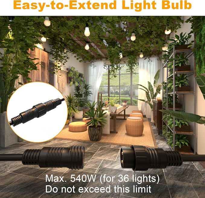 LED Grow Light Bulbs on a 22 ft Rainproof String, 90W Waterproof Full Spectrum Hanging Plant Growing Lamps, E26 Base for Backyard, Garden, Farm (6 Lights)