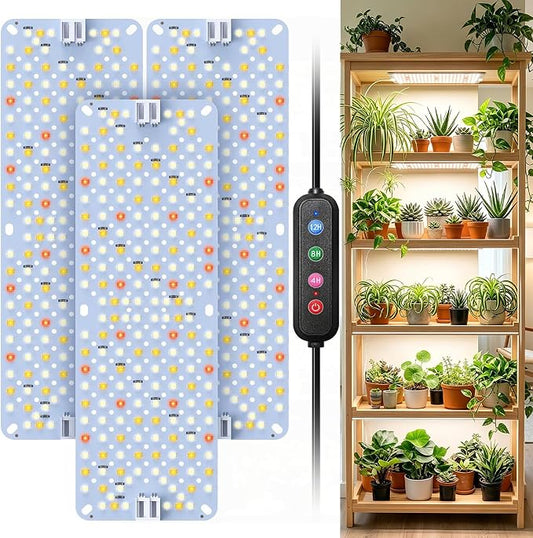 SDOVUERC 36W(Acutal Power) Full Spectrum Grow Lights for Indoor Plants – 576 LEDs,4/8/12/16/20H Timer,Daisy Chain,Wide Lighting Area for Seed Starting(Pack3)