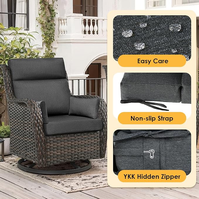 Outdoor High Back Chair Cushion, 2 Pack 48 x 24 inches Patio Chair Cushions Water Repellent Rocking Cushions Indoor Furniture Seat Pad with 2 Pillows, Charcoal Gray