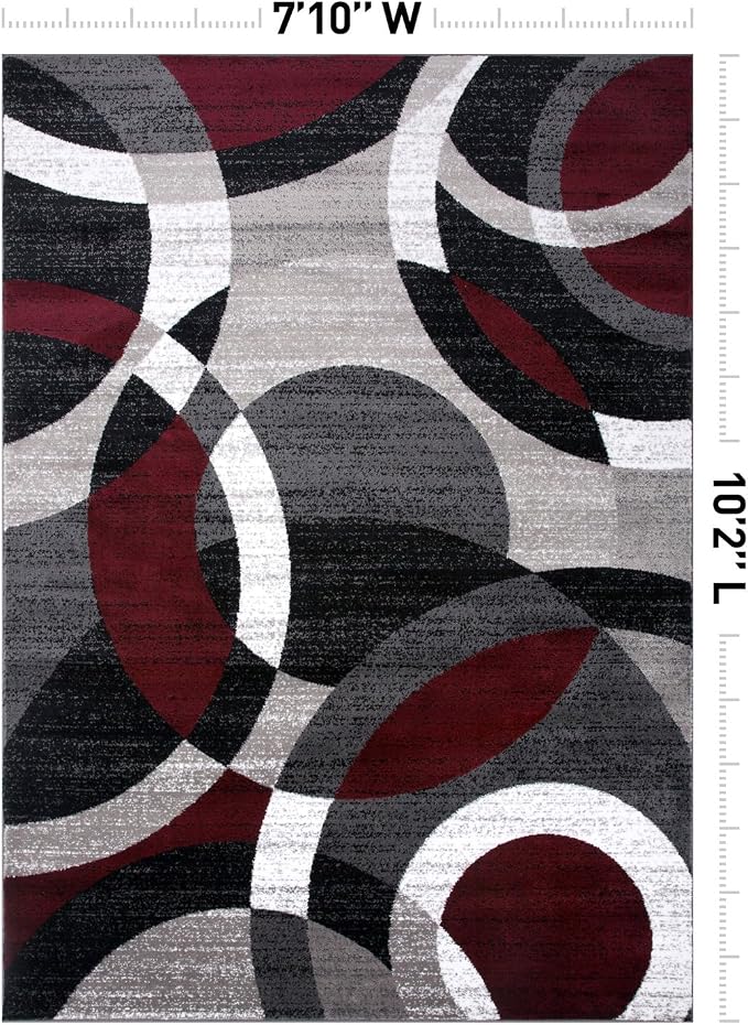Rugshop Overlapping Circle Modern Geometric Area Rug Red 7'10" x 10'2" | Indoor, Non-Shedding, Rectangular, Size 7'10" x 10'2", Living Room, Bedroom, Dining Room, Home Office, Kitchen, Entryway