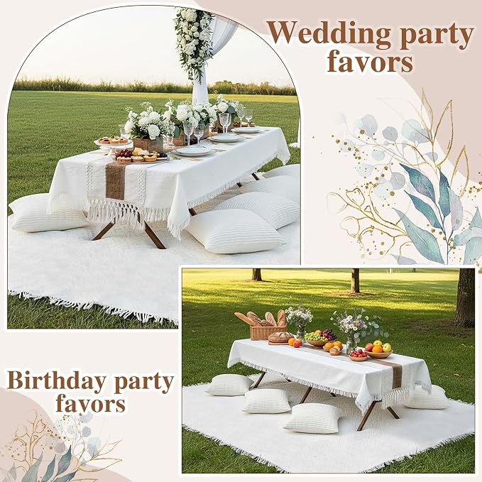 Novabright Picnic Kit Folding Picnic Table Extra Large Outdoor Boho Blanket Beige Table Runner Floor Pillow Covers Woven Cotton Oversize Washable for Camp Wedding (Cream White,Pillow Covers,10 Pcs)