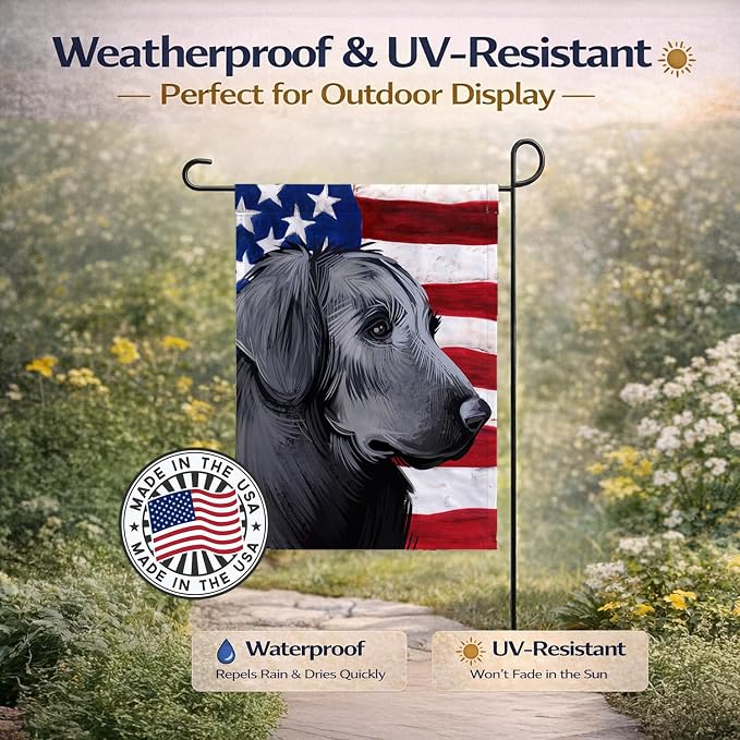 Caroline's Treasures CK6526GF Flat-Coated Retriever American Flag Garden Flag Mailbox Flag Decorative Yard Flag Banner Outside Patio Artwork Yard Flower Beds, Garden Size, Multicolor
