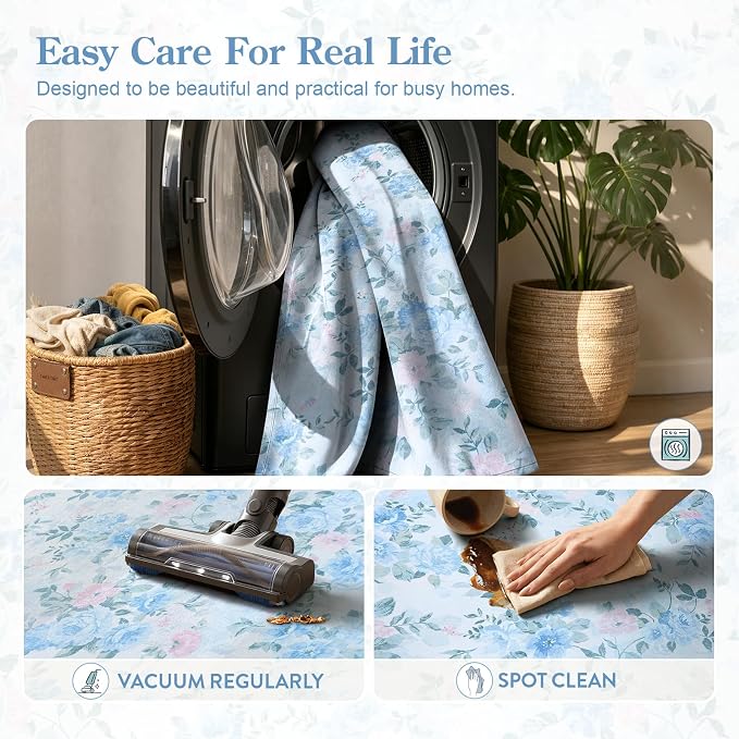 Lahome Round Floral Bathroom Rug 4ft, Low Pile Ultra-Thin Bath Mat | Pet Friendly, Easy To Clean Non Slip Carpet For Bathroom Vanity, Playroom Corner Or Cozy Nook