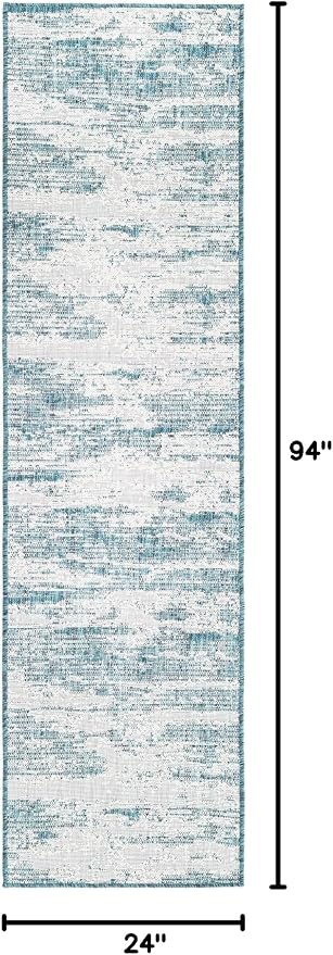 Unique Loom Outdoor Modern Collection Area Rug - Cartago (2' x 7' 10" Runner, Teal/ Ivory)