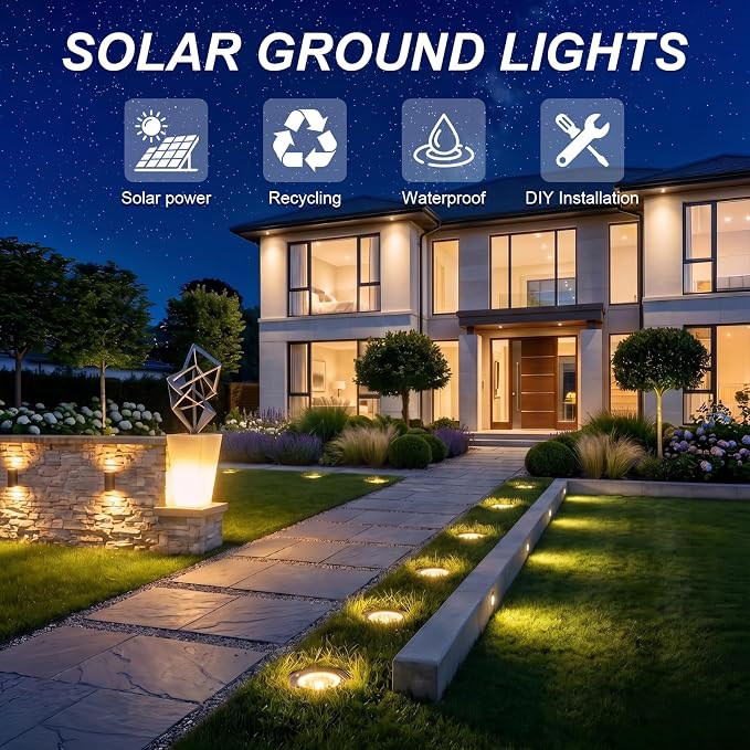 OULONGER Solar Ground Lights 16Pack, Garden Solar Outdoor Waterproof Pathway Bright In-Ground Lights Outdoor Lighting Decor for Lawn, Patio, Yard, Driveway,Walkway Warm Light