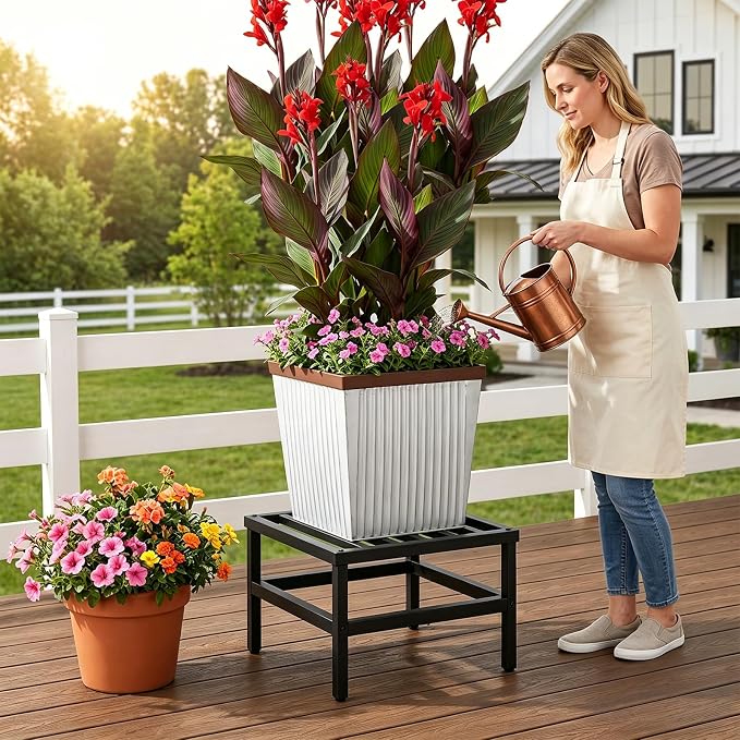 Plant Stand Outdoor Indoor, 2 Pack 16 Inch Large Metal Plant Stand Outdoor Heavy Duty Plant Stands Flower Pot Stand Wrought Iron Pedestal Stand for Garden Patio Living Room