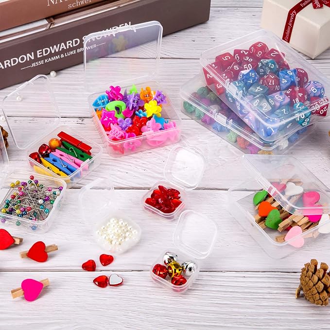 SATINIOR 24 Packs Small Clear Plastic Beads Storage Containers Box with Hinged Lid for Storage of Small Items, Crafts, Jewelry, Hardware (3.5 x 2.4 x1.2 in)