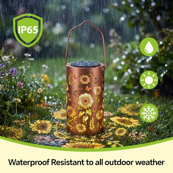 4 Pack Sunflower Solar Lanterns Outdoor Waterproof , Garden Backyard Patio Decor Gifts for Women Mom Sister Her, Grandma Hanging Solar Lights Metal Decoration Outside for Yard, Patio, Backyard, Porch