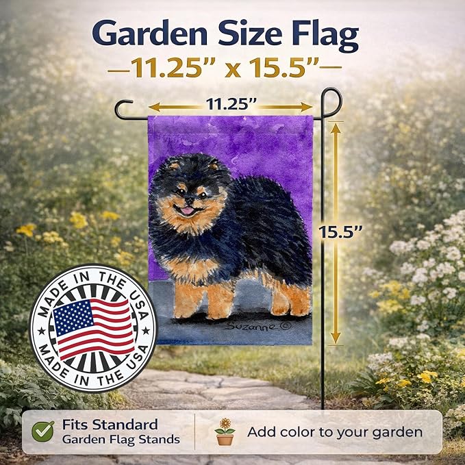 Caroline's Treasures SS8687GF Pomeranian Garden Flag Mailbox Flag Decorative Yard Flag Banner Outside Patio Artwork Yard Flower Beds, Garden Size, Multicolor