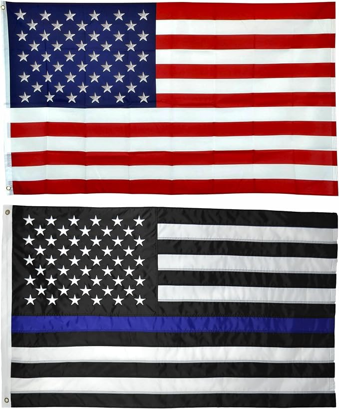 Shop72 Set of Thin Blue Line American Flags For Outside, and 3x5 American Flag, Outdoor and Indoor, Allegiance to USA, Garden Banner Made Heavy Duty, Bandera De Estados Unidos