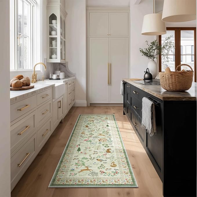 Machine Washable Kitchen Runner Rug: 2'x6' Hallway Rug Non Slip Low Pile Stain Resistant Soft Carpet Runners for Entryway Hallways Kitchen Laundry Room Beside Bedroom Farmhouse
