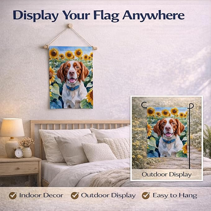 Caroline's Treasures DAC6040GF Brittany Spaniel in Sunflowers Garden Flag Mailbox Flag Decorative Yard Flag Banner Outside Patio Artwork Yard Flower Beds, Garden Size, Multicolor