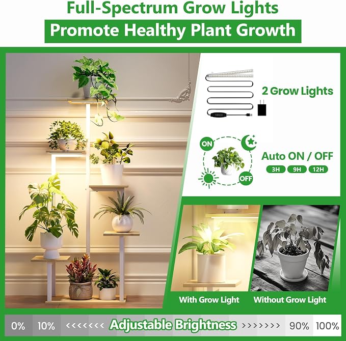 Plant Stand Indoor with Grow Lights - Tiered Corner Shelf Small Metal Lighted Flower Rack Multiple