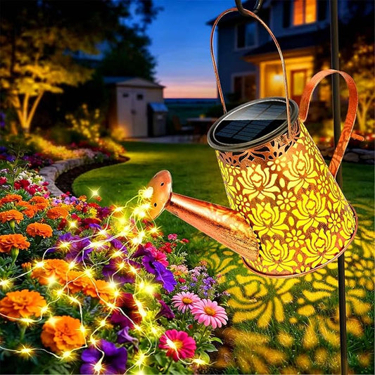 Anordsem Solar Watering Can Lights: Metal Lotus Lantern Outdoor with Hook - Waterproof Garden Art Hanging Decoration for Yard Patio Lawn - Christmas Birthday Gifts for Women Mom Grandma