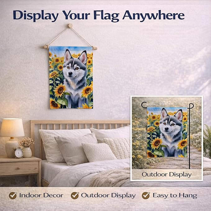 Caroline's Treasures DAC6004GF Alaskan Klee Kai in Sunflowers Garden Flag Mailbox Flag Decorative Yard Flag Banner Outside Patio Artwork Yard Flower Beds, Garden Size, Multicolor