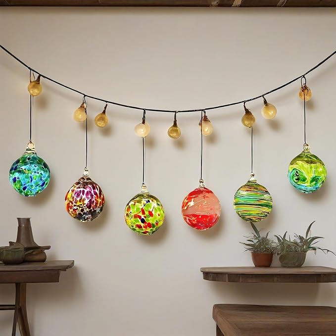 6 Pack Hand Blown Glass Christmas Ornaments - 2.3 Hanging Gazing Balls, Witch & Friendship Balls for Home Window, Outdoor Garden, Patio Decor - Gift for Mom, Wife, Women, Friends (Multicolor)