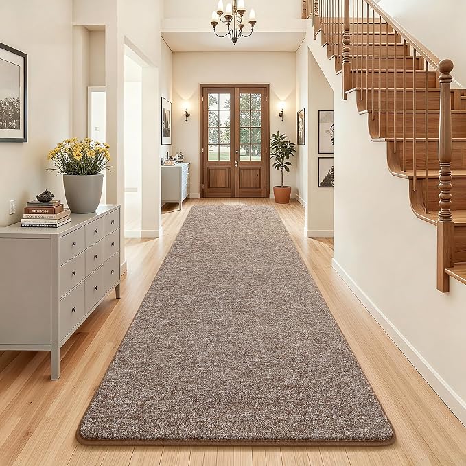 AROGAN 3x8 Runner Rug for Hallway, Long Runner Rugs Non Slip, Matte Brown | Soft Washable Memory Foam Carpet for Bedroom, Non Slip Backing Runners Rug for Hallways, Kitchen, Bathroom, Entryway Home
