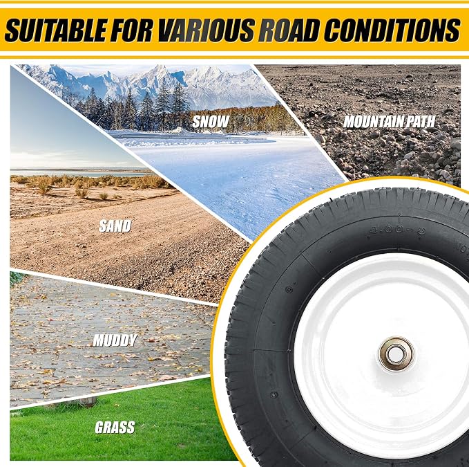 MZREXN 4.80/4.00-8" Tire and Wheel, 16" Pneumatic Wheelbarrow Tire | 5/8"&3/4" Bearings,3"-7"Centered Hub,Fit Hand Truck/Garden Carts/Yard Wagon/Utility Carts/Dolly/Trolley,White 2pcs
