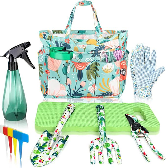 Floral Gardening Tools, Gifts for Mom Mothers Day, Mom Birthday Gifts from Daughters Floral Gardening Tools and Durable Garden Tools Organizer Tote, Ideal Gardening Gift for Women Plant Lover Present