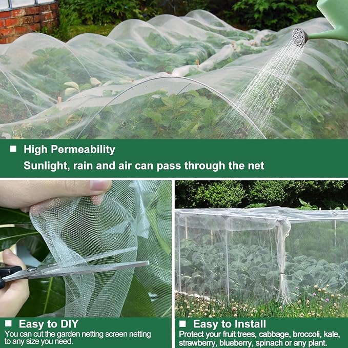Garden Mosquito Netting for Patio, 10 ft x 12 ft Bird Bug Insect Netting Pest Barrier for Fruit Trees, Greenhouse, Large Plant Row Cover Screen for Vegetables