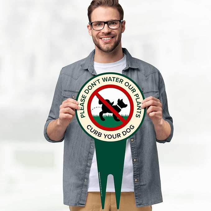 Please Don't Water Our Plants, Curb Your Dog - Funny Sign, 9"x17" Inches, Heavy Duty Integrated Ground Stakes, Indoor/Outdoor Use, Rust Free Aluminum Composite, Made in USA by My Sign center