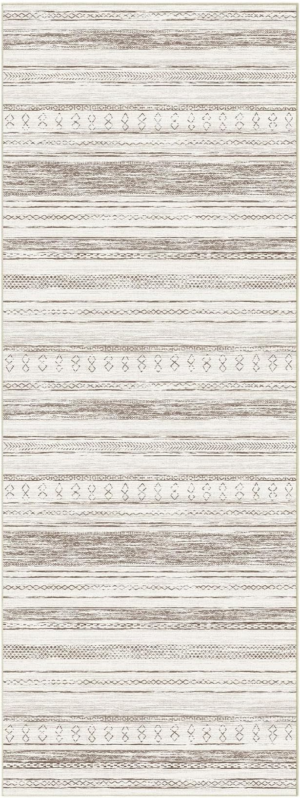 Tortania Area Rug 2x6 Runner Rugs - Washable Soft Neutral Boho Moroccan Farmhouse Rug Indoor Floor Carpet for Living Room Bedroom Kitchen Entryway Under Dining Table Home Office Decor - Cream Brown