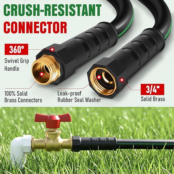 Heavy Duty Garden Hose 100ft, NON-EXPANDABLE Flexible Water Hose, Kink Resistant Lightweight Hybrid Hose, Leakproof Hose Male to Female Fittings