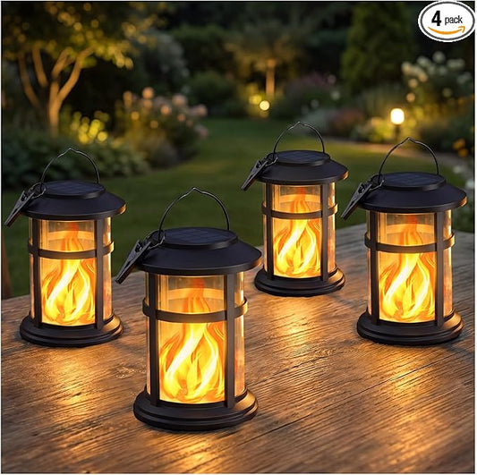 Otdair 4 Pack Solar Lanterns Outdoor Waterproof, Upgraded Flickering Flame Hanging Solar Lights for Outside, Solar Powered Lantern for Patio Yard Garden Porch Decor, Gift for Mom Housewarming
