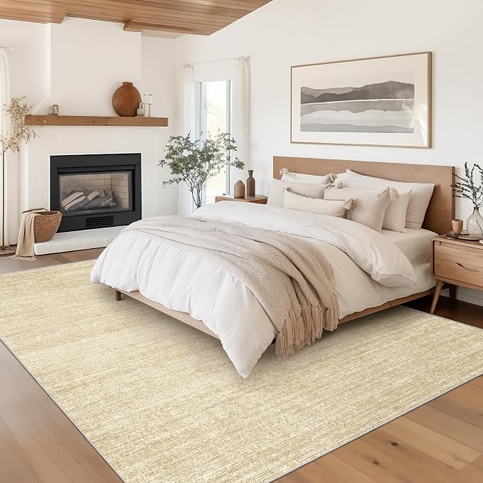 Valenrug 8x10 Area Rugs for Living Room, Large Washable Rug Non Slip, Tan | Soft Low Pile, Thin & Lighweight Carpet, Folable Stain Resistant Modern Indoor Floor Mat for Bedroom, Dining Room, Home Decor
