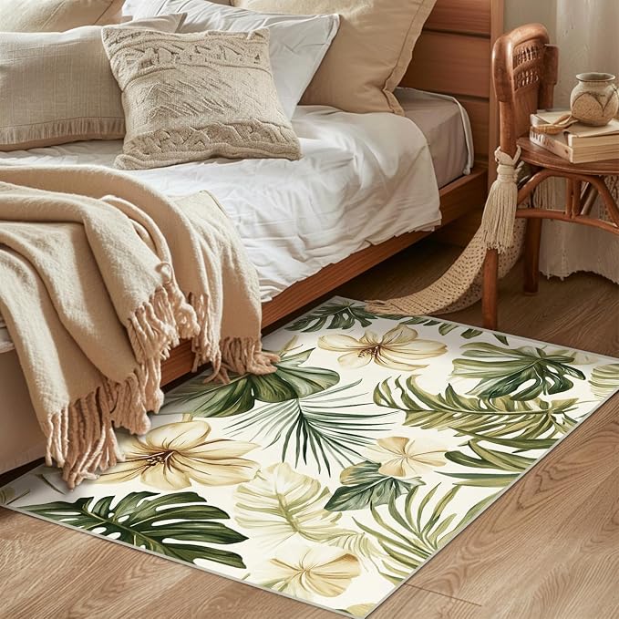 Botanical Monstera Area Rug for Living Room Boho Floral 2x3 Entryway Rug Modern Tropical Leaves Rugs Non Slip Low Pile Machine Washable Green Palm Floor Carpet for Indoor Bedroom Dining Room Kitchen