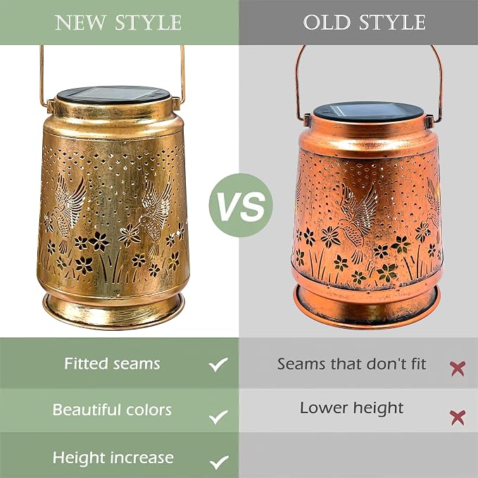 KY&BOSAM Retro Solar Lanterns Outdoor Waterproof Hummingbird Garden Decor | Premium Old Gold Color Metal Hanging Outside Solar Lights,Birthday Gifts for Women Mom Outside for Yard,Patio,Backyard,Porch