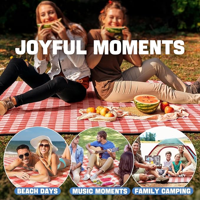 TigeJoy Extra Large Picnic Blanket Waterproof Foldable 80''x118'', Outdoor Picnic Mat Beach Blanket Sandproof for Park, Grass, Travel, Hiking, Camping Essentials, Gingham Picnic Blanket