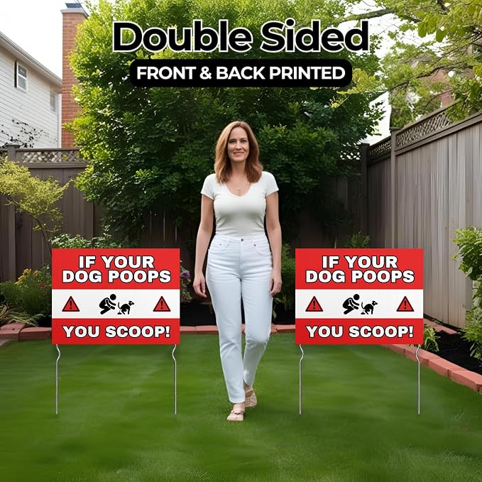 If Your Dog Poops, You Scoop! Yard Sign by DC | 24"x18" Double Sided Pets Garden Sign with 13” Metal Stakes | Outdoor Signs Waterproof for Lawn, Patio, Sidewalk & House | Set of 2 | Made in USA