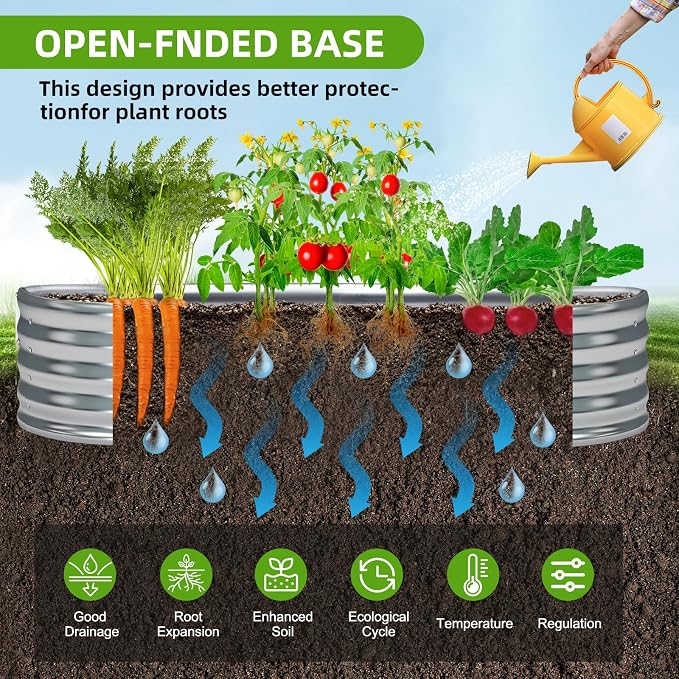 Galvanized Raised Garden Bed Kit, Planter Garden Boxes Outdoor, Oval Large Metal for Vegetables Fruits, Flowers Planter Boxes, Easy Assembly Garden Bed Kit (Silver, 8×4×1FT (1-Pack)
